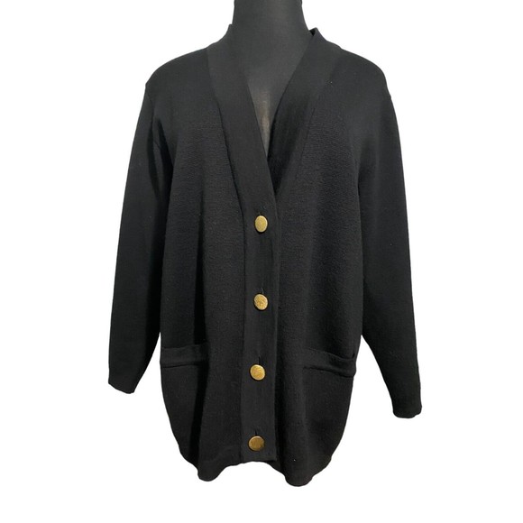 Jacobson’s 100% Merino Wool Cardigan Black Gold Vintage Large - Picture 1 of 12
